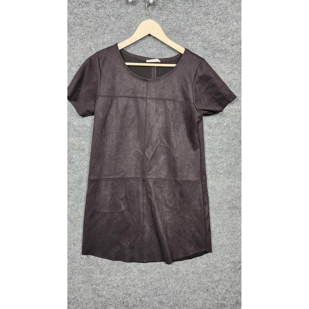 Newbury Kustom Shirt Womens Large Brown Faux Suede Tunic Short Sleeve Top